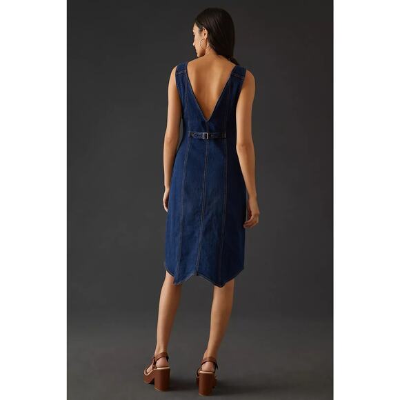 Nwt Anthropologie Pilcro Vest Mini Dress $180 SIZE 0 Dark Denim Button Front - Picture 3 of 9